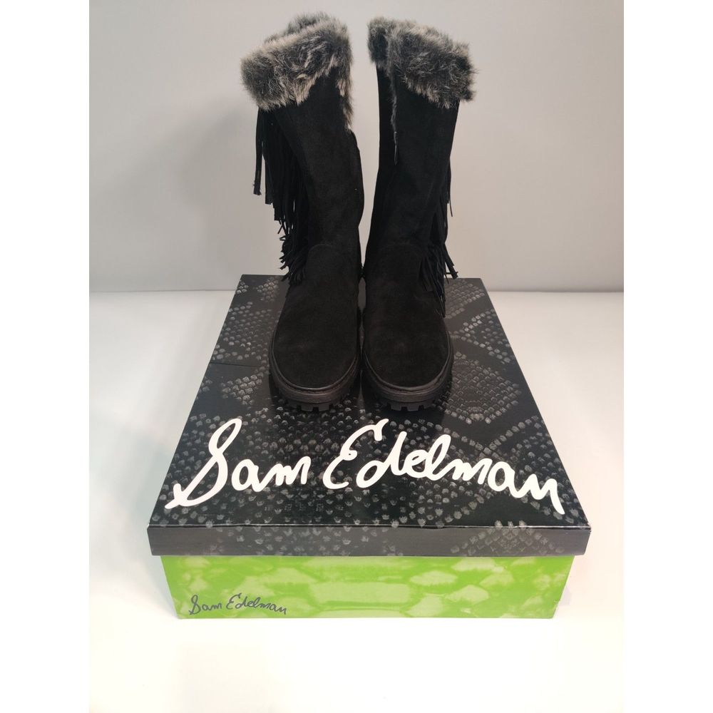 NIB Sam Edelman Tilden Black Suede Fringe Boots 8M